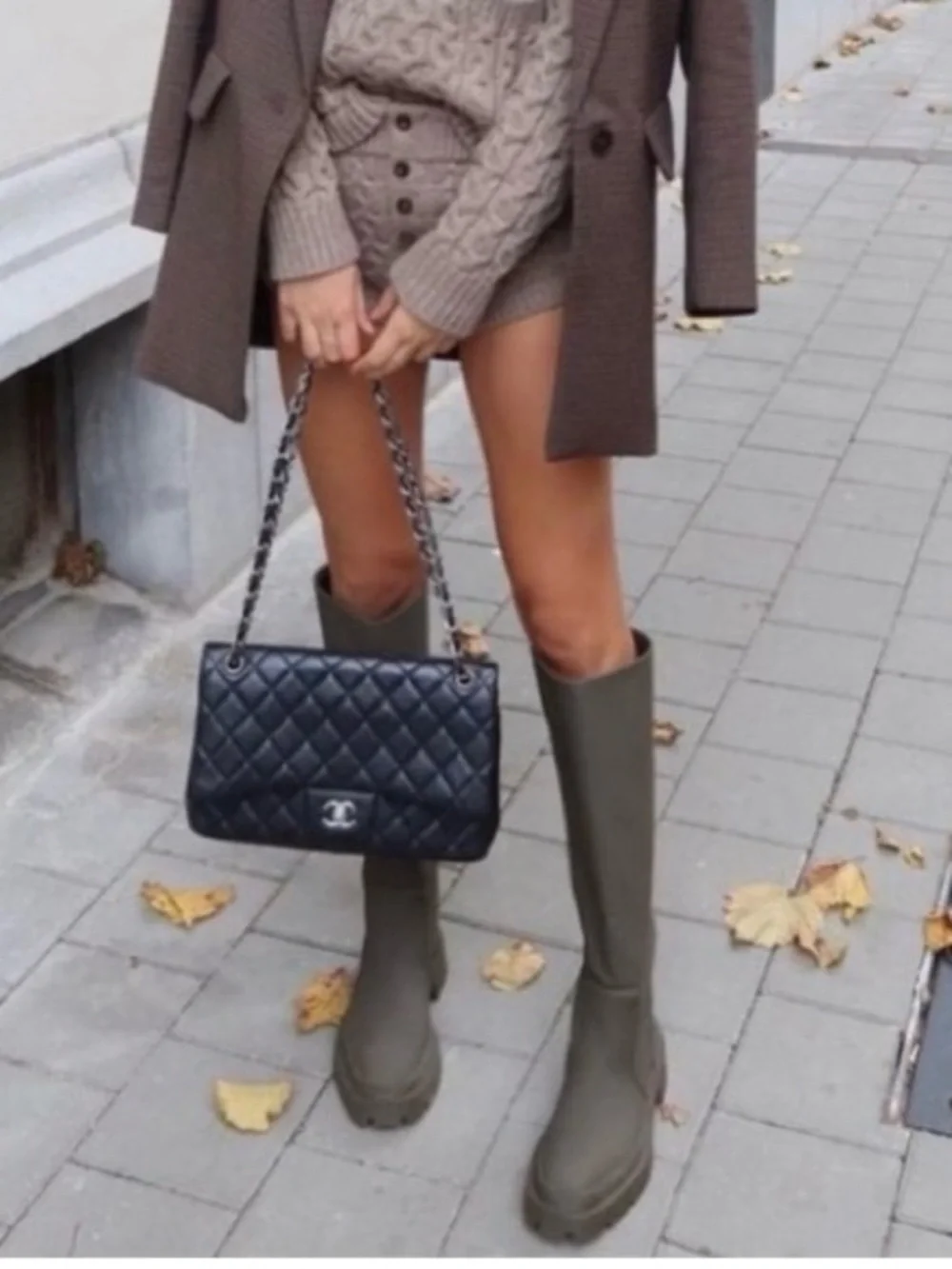 Zara Olive rubberized Over-the-Knee Lug Sole Boots